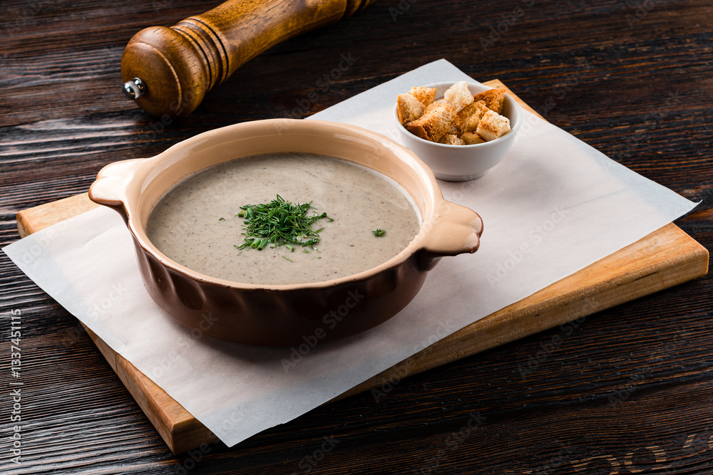 Delicious cream soup with mushrooms