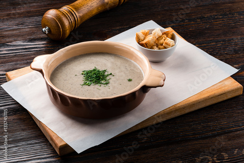 Obraz na płótnie Delicious cream soup with mushrooms w salonie