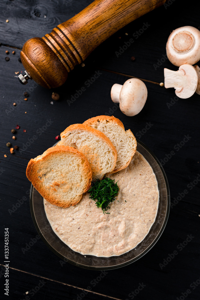 Delicious cream soup with mushrooms