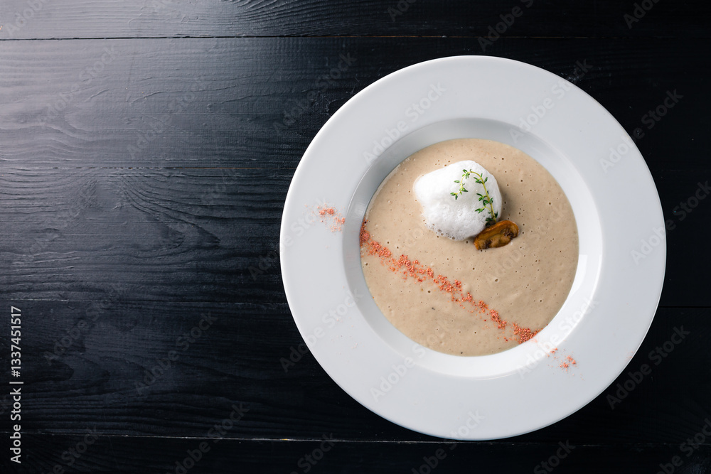 Delicious cream soup with mushrooms