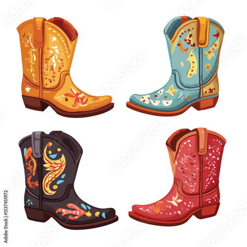 Stylish Wild West Cowboy Boots with Decorations