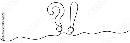 Question and exclamation mark continuous one line drawing. Vector illustration isolated on white.	