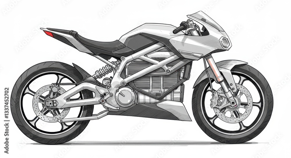 Obraz premium Electric Motorcycle Technical Illustration