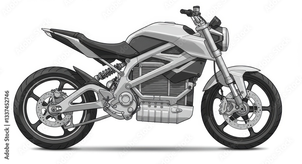 Obraz premium Electric Motorcycle Technical Illustration