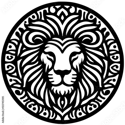 Ethnic lion face silhouette vector design