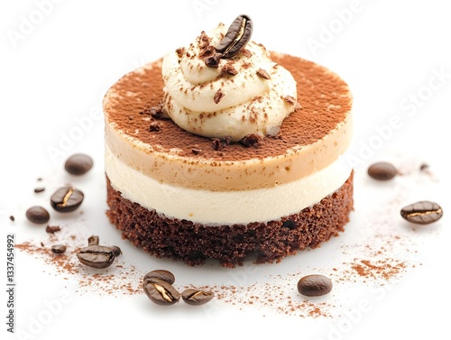 A delectable mini tiramisu dessert features layers of espresso-soaked ladyfingers creamy mascarpone cheese and cocoa powder.