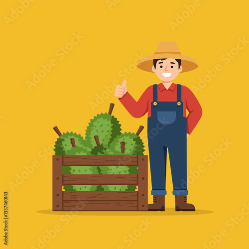 Farmer Harvesting Fresh Tropical Fruits with Thumbs Up in Crate