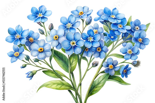 Watercolor Forget-Me-Not Flower Illustration with Leaves - Botanical Art.png