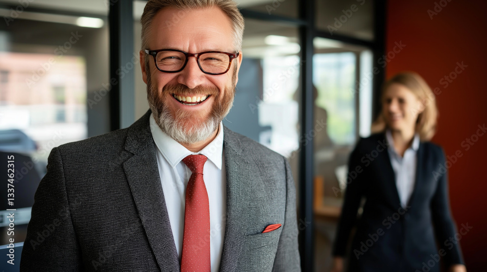 Portrait of smiling senior businessman wearing suit and glasses in office Portrait of smiling senior businessman wearing suit and glasses in office