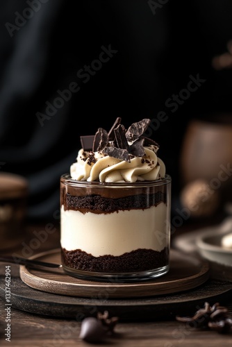 Chocolate mousse dessert with whipped cream