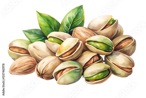 Watercolor Pistachio Nuts with Leaves Illustration for Food Art.png