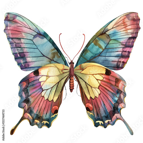 A colorful butterfly cartoon style watercolor