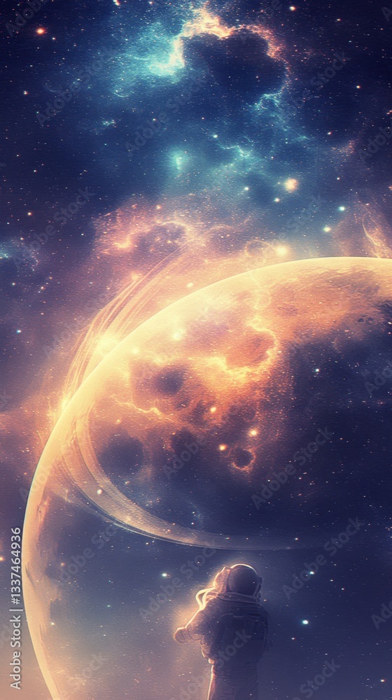 Obraz premium Fantasy space scene with glowing planets