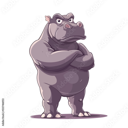 Adorable Strong Muscle Body Hippopotamus Cartoon Illustration