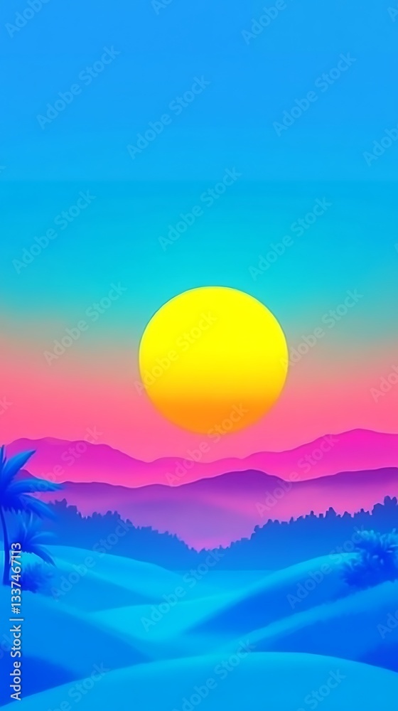Fototapeta premium Vibrant Sunset Over Desert Landscape.