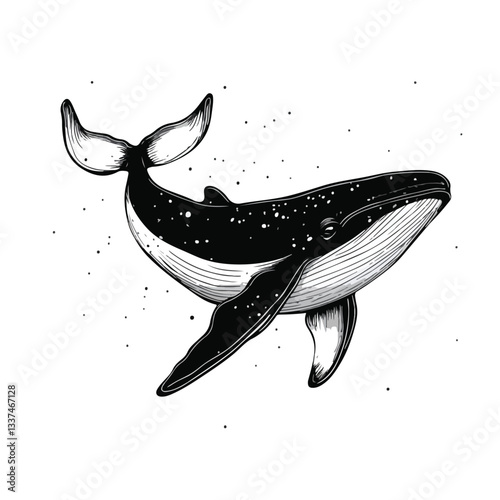 Adorable Hand-Drawn Cartoon Vector Illustration of a Cute Whale