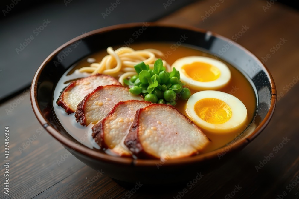 Rich shoyu broth, chashu pork, soft boiled egg, ramen noodles, delicious, pork belly, bamboo shoots Rich shoyu broth, chashu pork, soft boiled egg, ramen noodles, delicious, pork belly, bamboo shoots