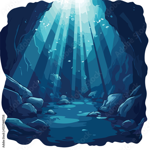 Spectacular Dark Blue Ocean with Sun Rays - Underwater Beauty
