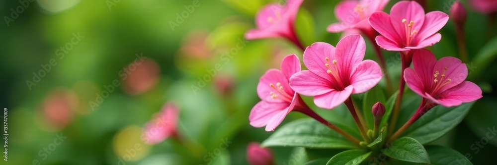 Vibrant pink flowers, green foliage, shallow depth of field, image, floral photography, springtime Vibrant pink flowers, green foliage, shallow depth of field, image, floral photography, springtime