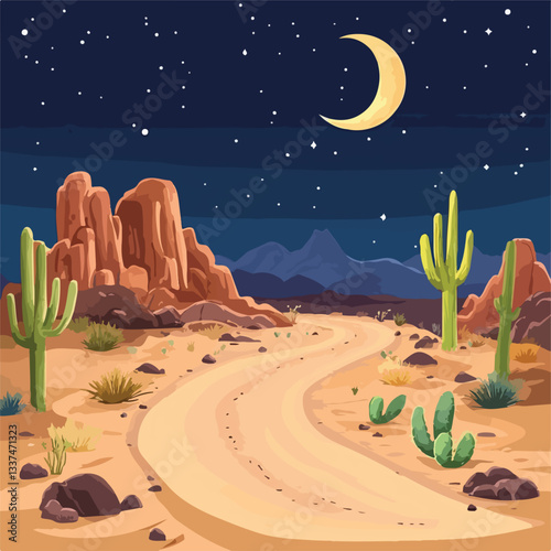 Desert Landscape Road Rocks Cactuses