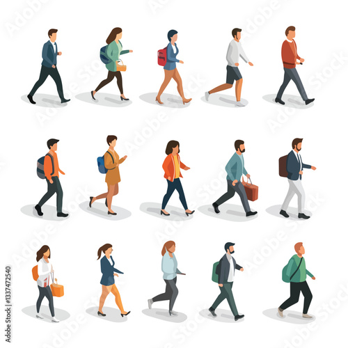 Isometric People - Diverse Group of Men, Women, and Kids Standing Together