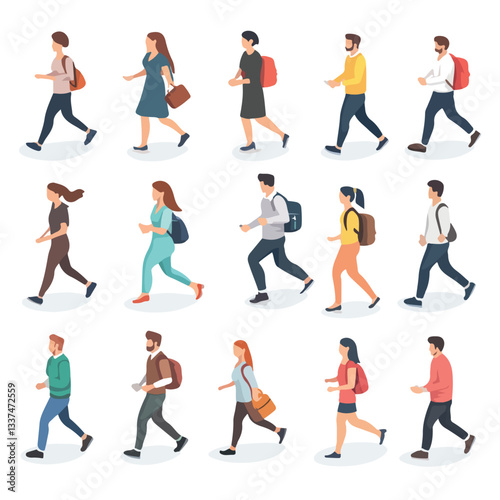 Isometric People - Diverse Group of Men, Women, and Kids Standing Together