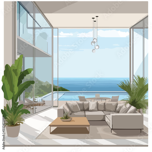 Luxurious Dining and Living Room with Breathtaking Sea View