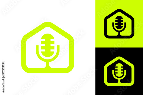 Minimalist logo with a microphone inside a house