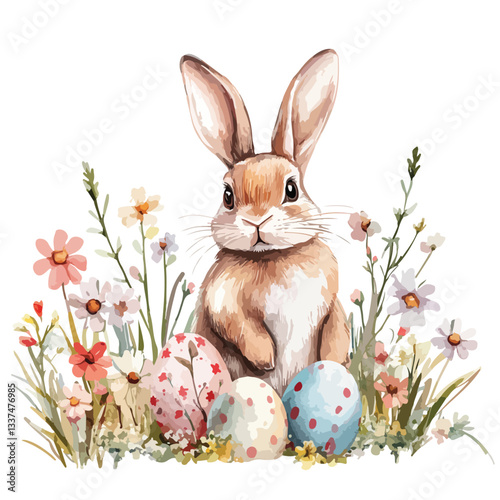 Easter Bunny and Spring Flowers with Eggs Decoration
