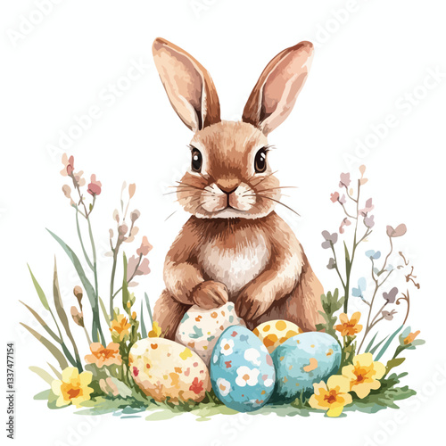Easter Bunny and Spring Flowers with Eggs Decoration
