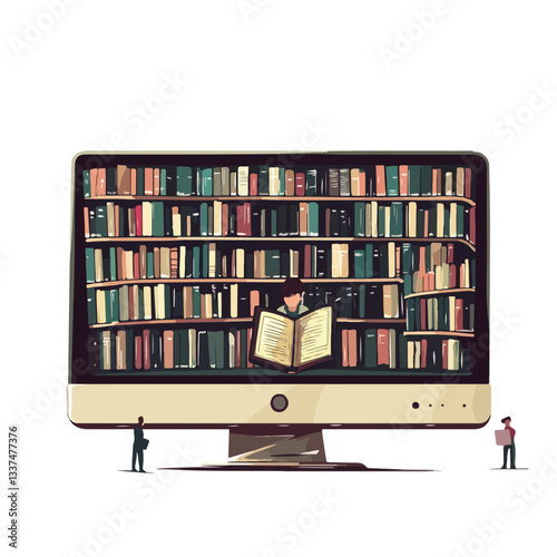 Modern E-Library Concept with Ebook Reading on Digital Device, Education Technology Image
