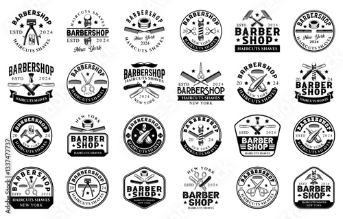 Barbershop logo sign badge vector collection. Vintage barbershop logo with retro style vector design. Set of design elements for barber shop, haircut's salon