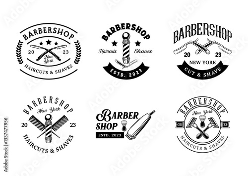 Barbershop logo sign badge vector collection. Vintage barbershop logo with retro style vector design. Set of design elements for barber shop, haircut's salon