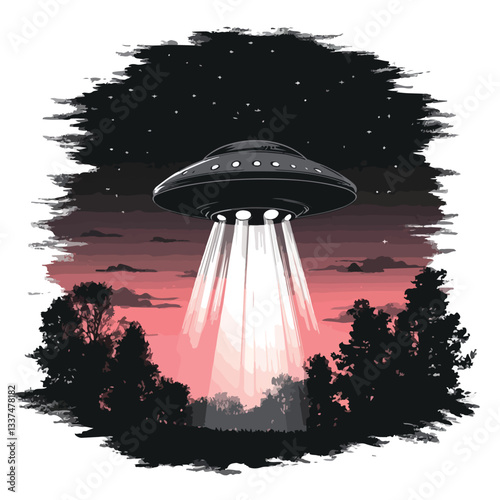Eerie Alien UFO Abduction in Night Sky