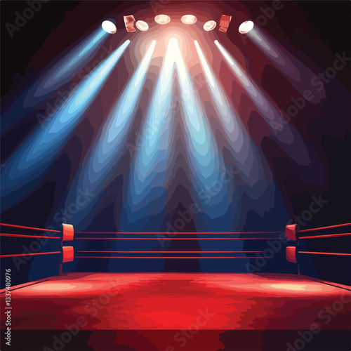 Empty Boxing Ring Spotlight Illuminated Arena Spectacle