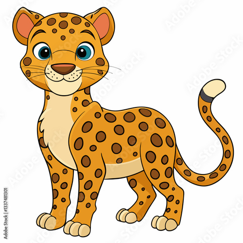 Cute Cartoon Smiling Leopard Character with Spots on White Background ​
