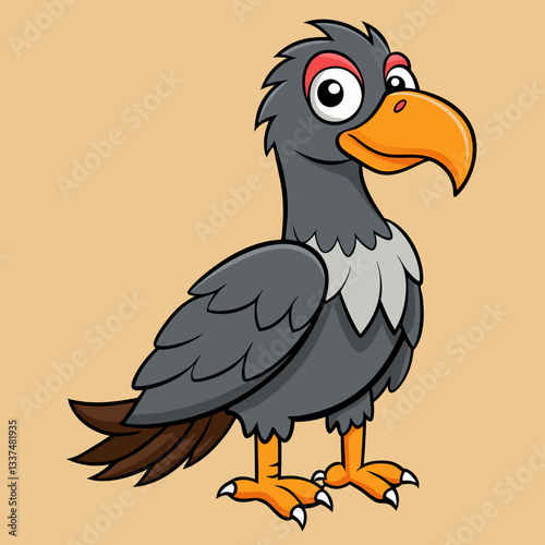 "Cartoon illustration of a cute gray bird with an orange beak and wings, isolated on a light background."