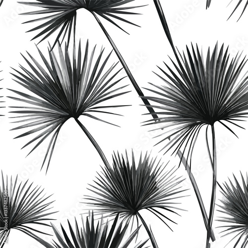 Bright Tropical Fan Palm Leaves on Light Background