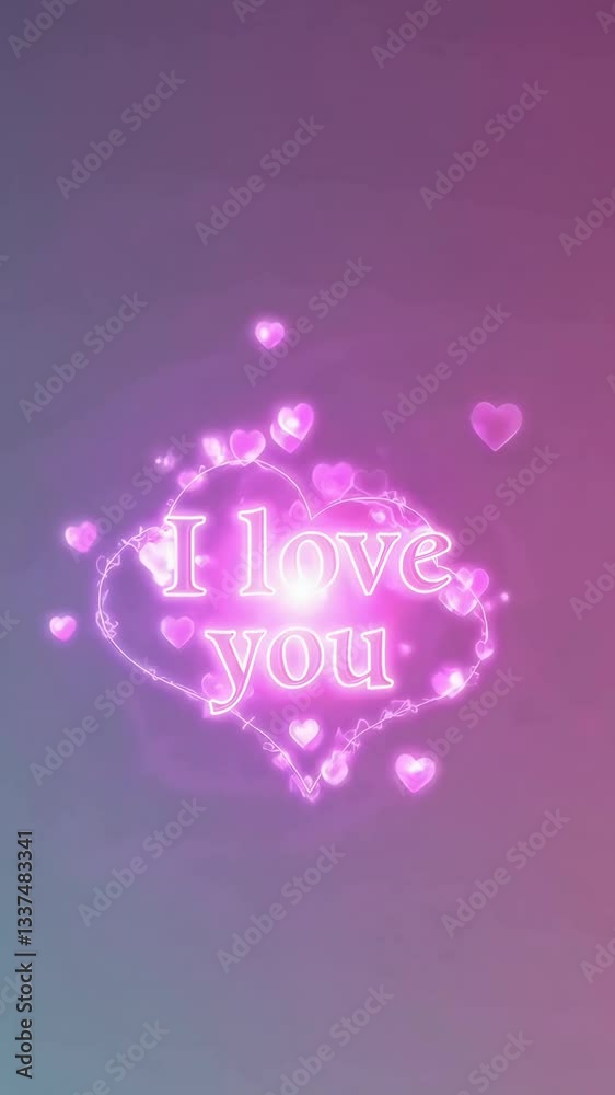 Glowing hearts and sparkling love animation with purple background Glowing hearts and sparkling love animation with purple background