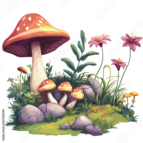 Enchanting Wonderland Landscape with Magical Mushrooms