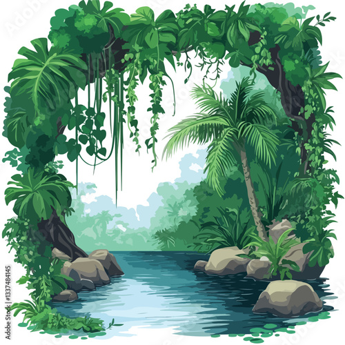Enchanting Spooky Green Jungle Forest Background