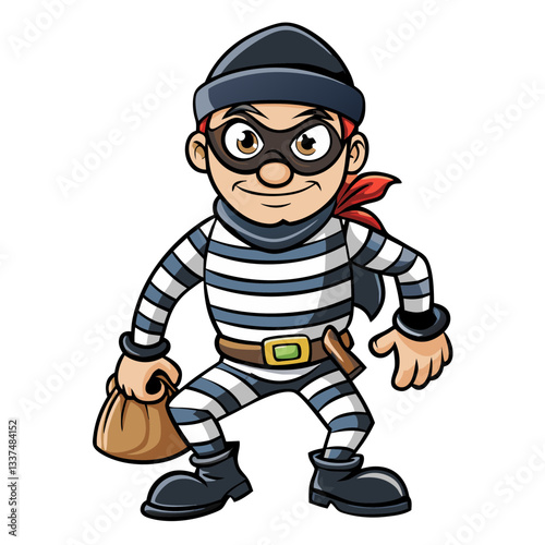 a cartoon illustration of a thief with a bag