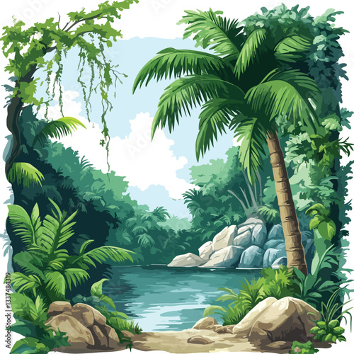 Enchanting Spooky Green Jungle Forest Background