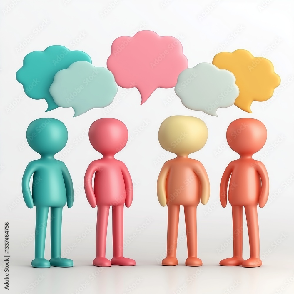 Colorful abstract figures with speech bubbles communicating ideas Colorful abstract figures with speech bubbles communicating ideas
