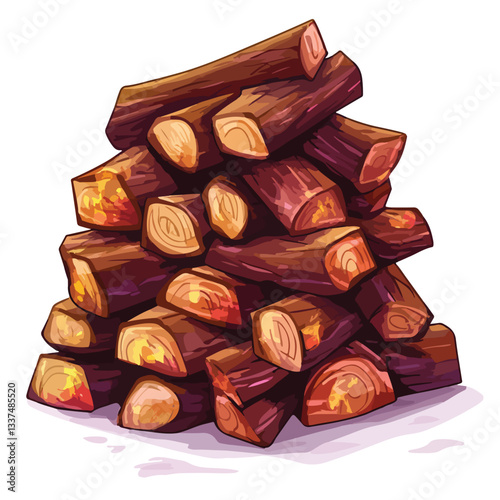 Firewood Pile Cartoon Vector Set for Bonfire Themes