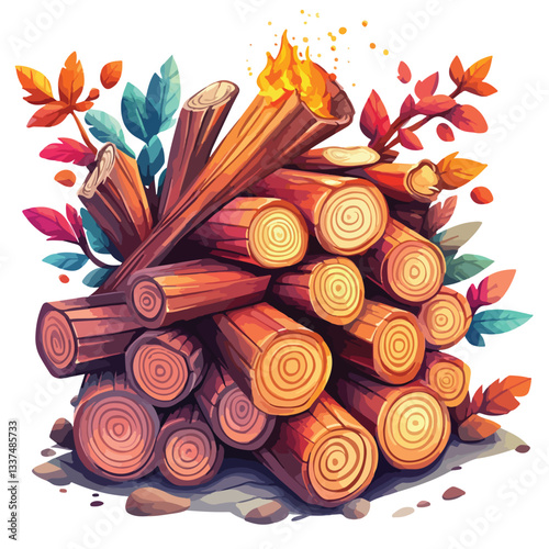 Firewood Pile Cartoon Vector Set for Bonfire Themes
