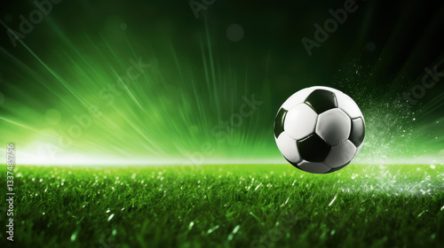 The soccer ball glides across the green field, excitement building as players chase their dreams in the stadium.