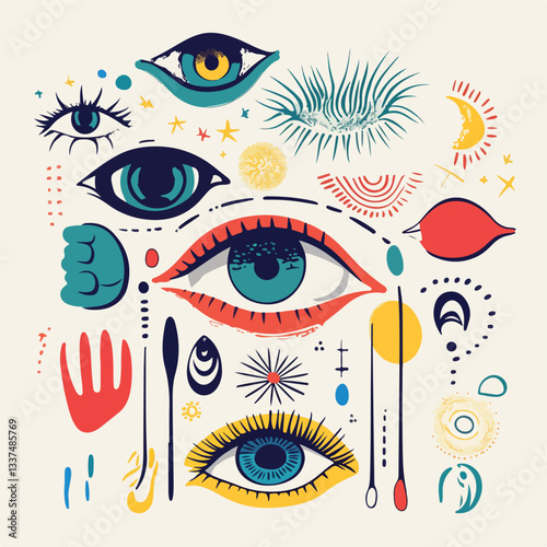 Five Senses Concept: Human Perception of Color Illustration