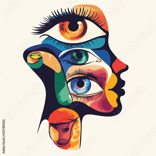 Five Senses Concept: Human Perception of Color Illustration