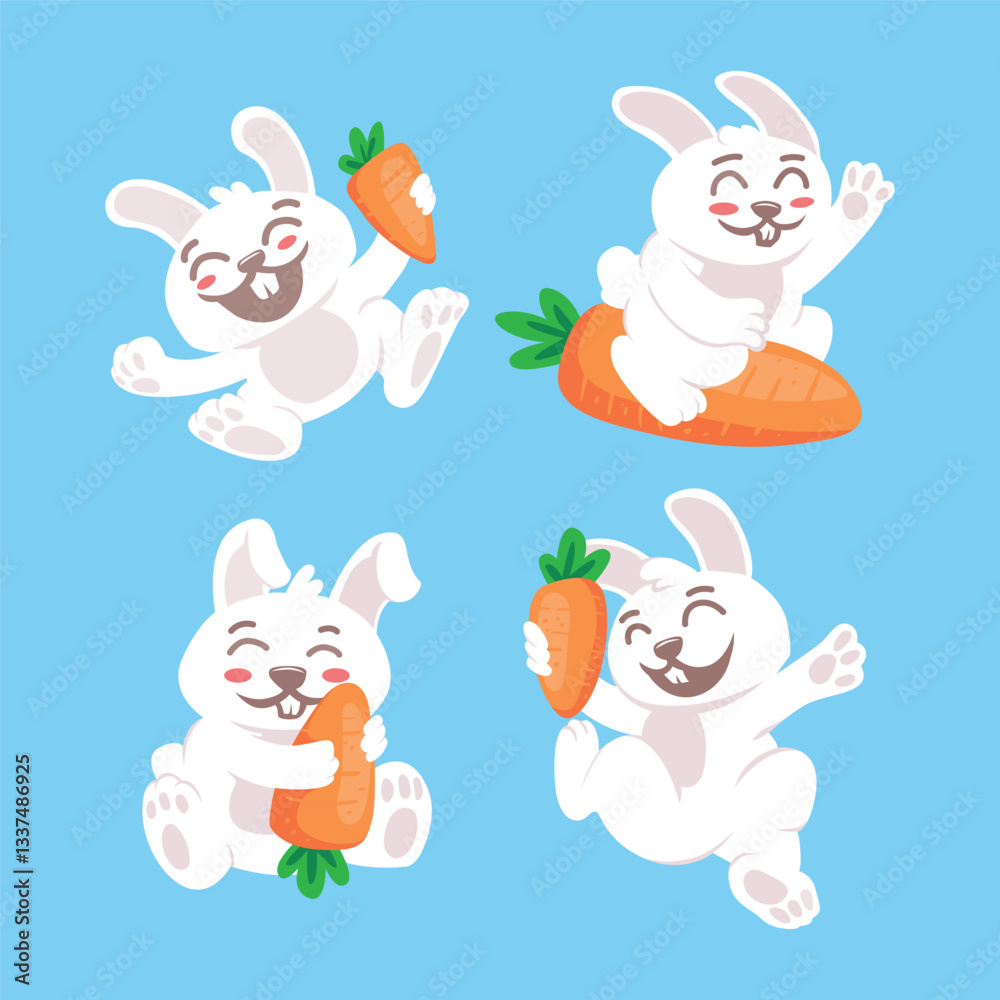 Fototapeta premium Cute white bunny collection with carrot